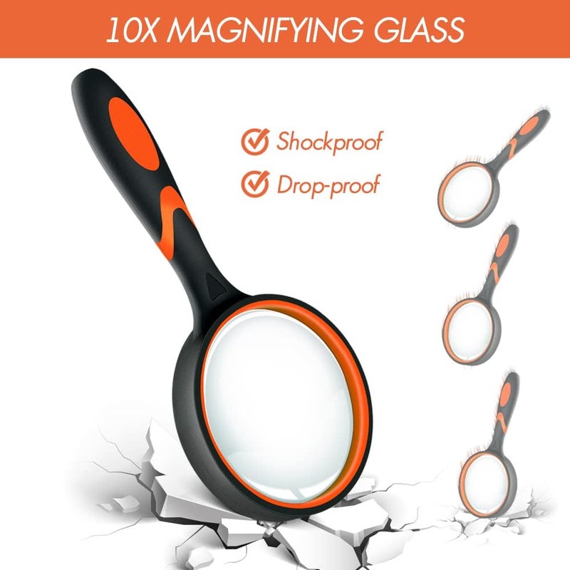 Leffis 3 Pack Magnifying Glass, 10X Non-Slip Handheld Reading Magnifier for Kids and Seniors, 75mm Magnifying Glass Lens for Reading, and Nature Exploration - Image 3